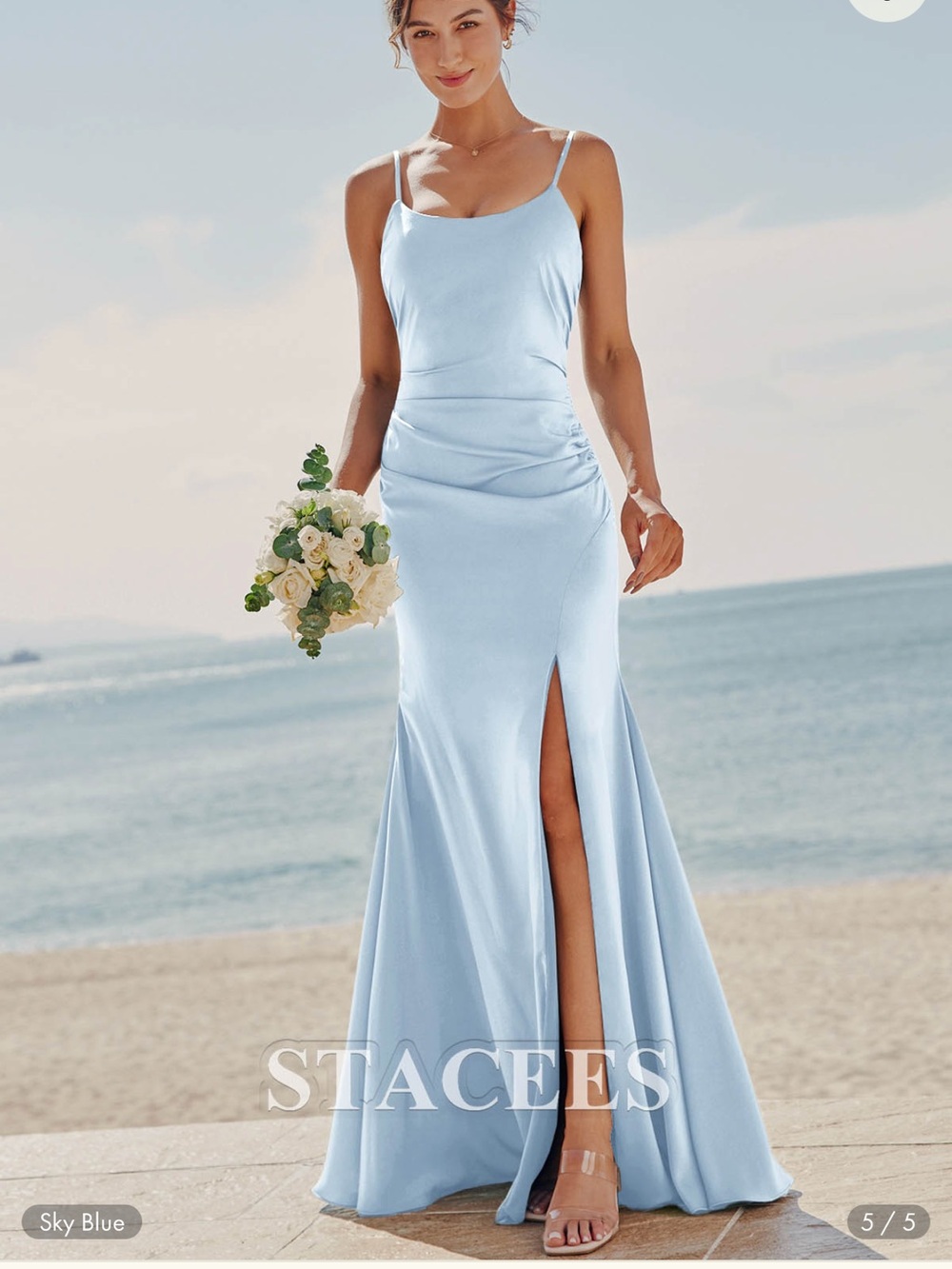 Stacees Sky Blue Spaghetti-Strap Prom Gown